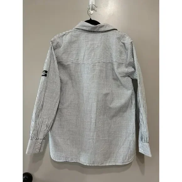 Karl Lagerfeld Paris limited Edition Striped Statement button down boho Sz L - Picture 3 of 8